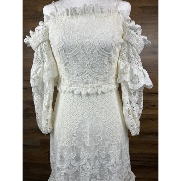 New Coquette Dress Parker Irma Sz 4 Lace Overlay Off the Shoulder White $228 - Picture 9 of 16